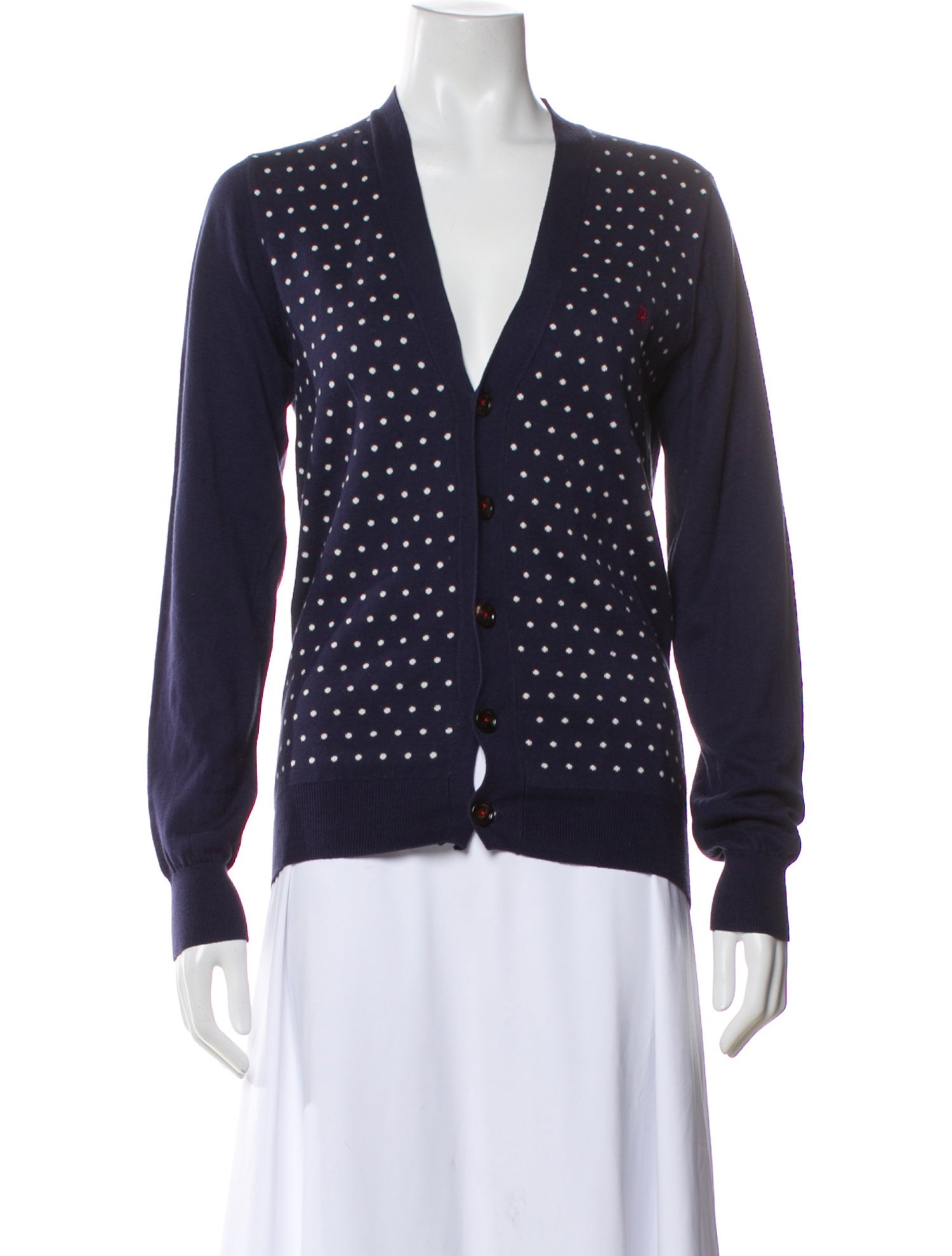CH Carolina Herrera Polka Dot Print V-Neck Top