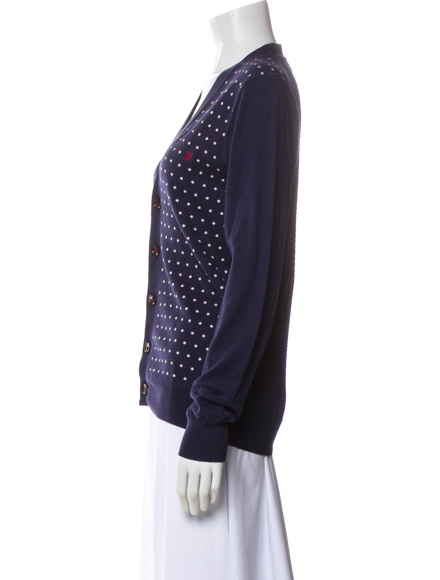 CH Carolina Herrera Polka Dot Print V-Neck Top