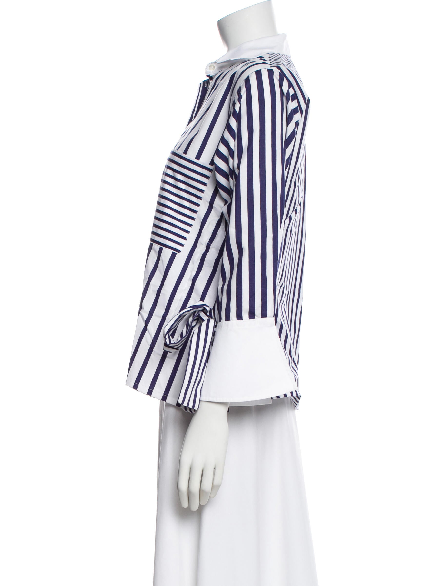 CH Carolina Herrera Striped Long Sleeve Button-Up Top