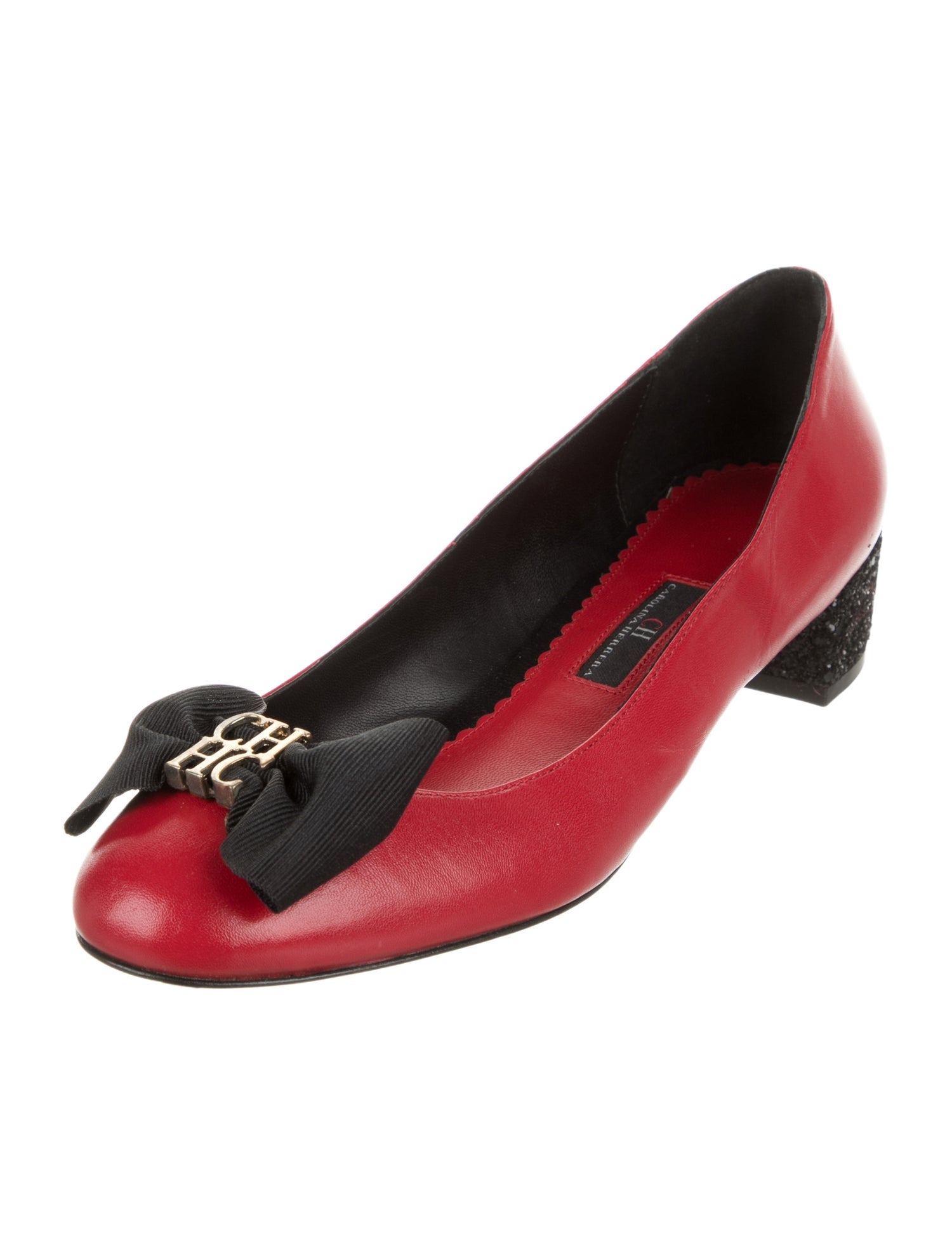 CH Carolina Herrera Leather Glitter Accents Pumps