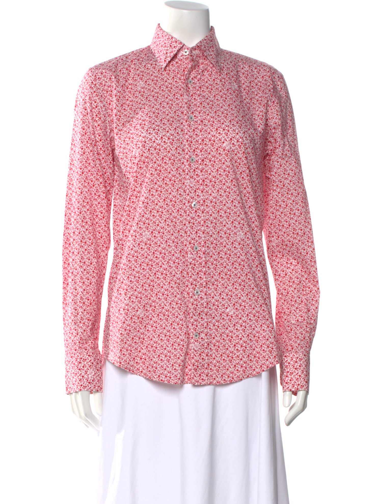 CH Carolina Herrera Floral Print Long Sleeve Button-Up Top
