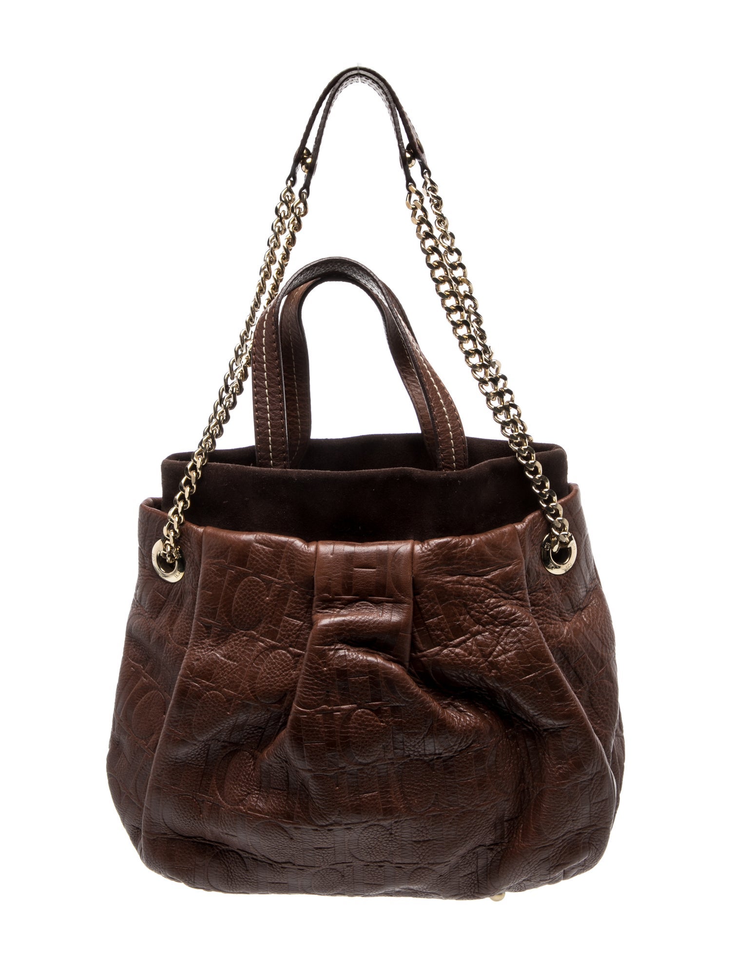 CH Carolina Herrera Embossed Leather Top Handle Bag
