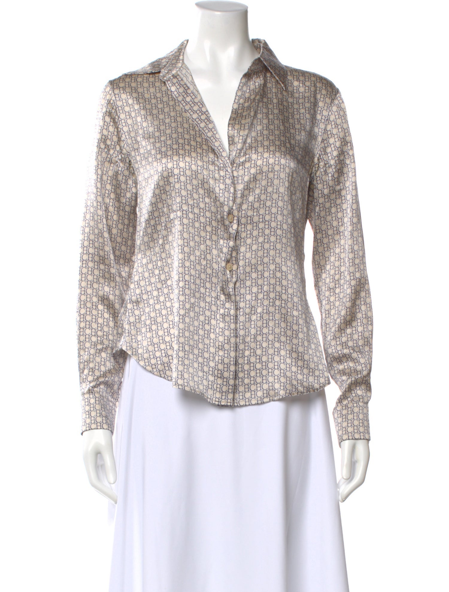CH Carolina Herrera Silk Printed Button-Up Top
