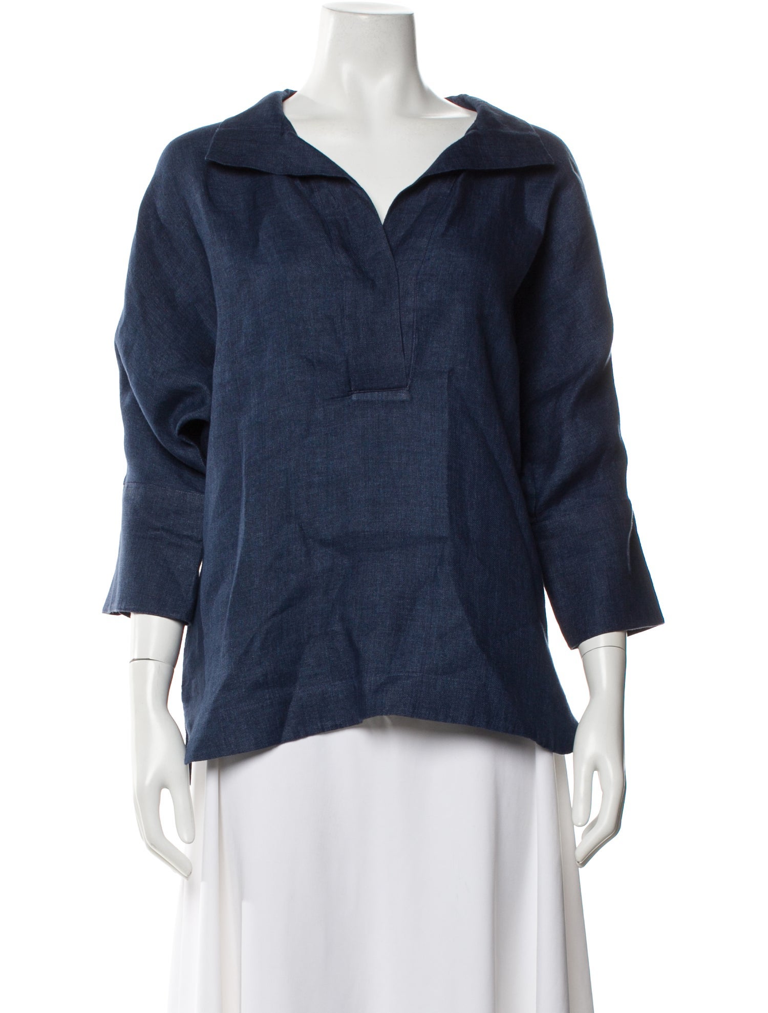 CH Carolina Herrera Linen Three-Quarter Sleeve Top