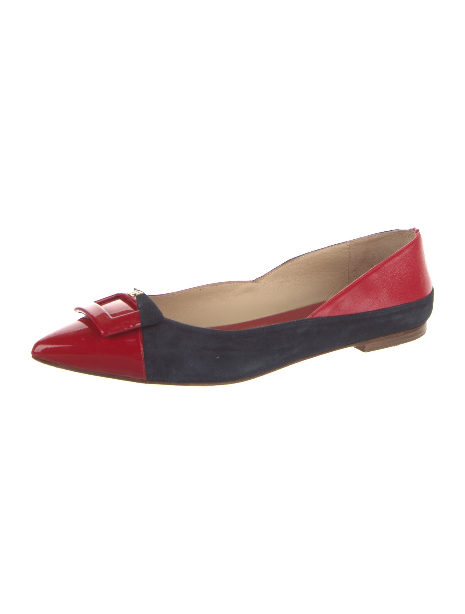 CH Carolina Herrera Patent Leather Colorblock Pattern Ballet Flats