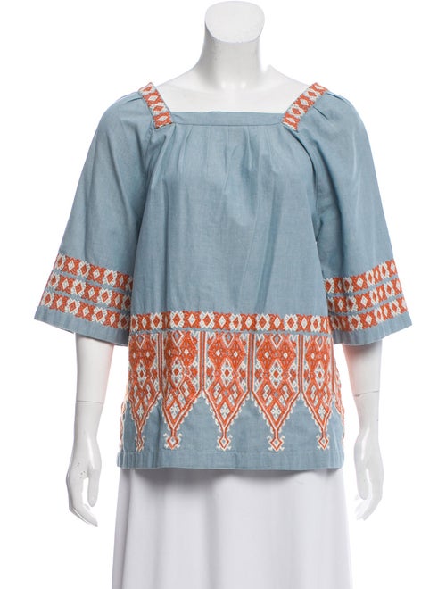 Calypso Embroidered Square Neck Top blue