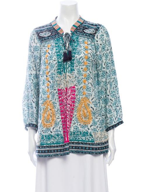 Calypso Printed Embroidered Accent Cover-Up Blue