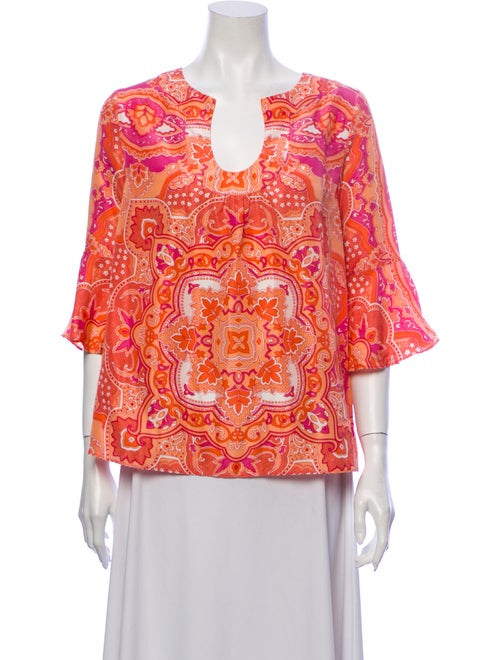 Calypso Silk Printed Blouse Orange