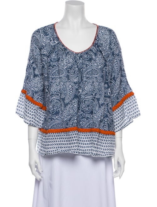 Calypso Linen Printed Blouse Blue