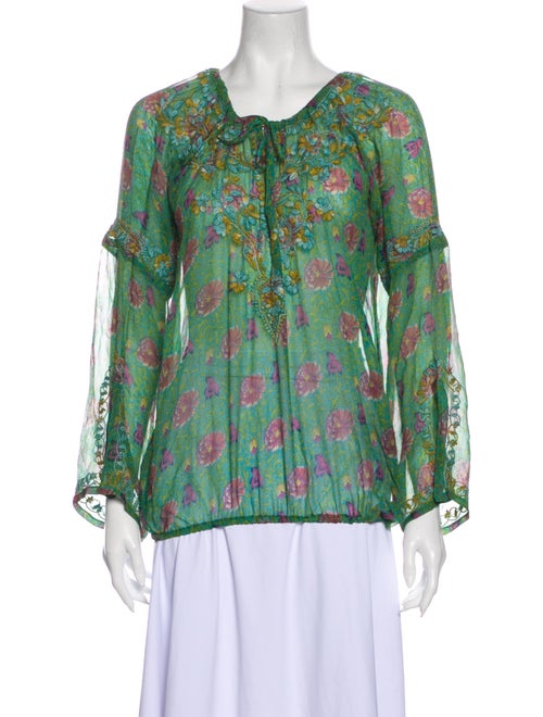 Calypso Silk Floral Print Blouse Green