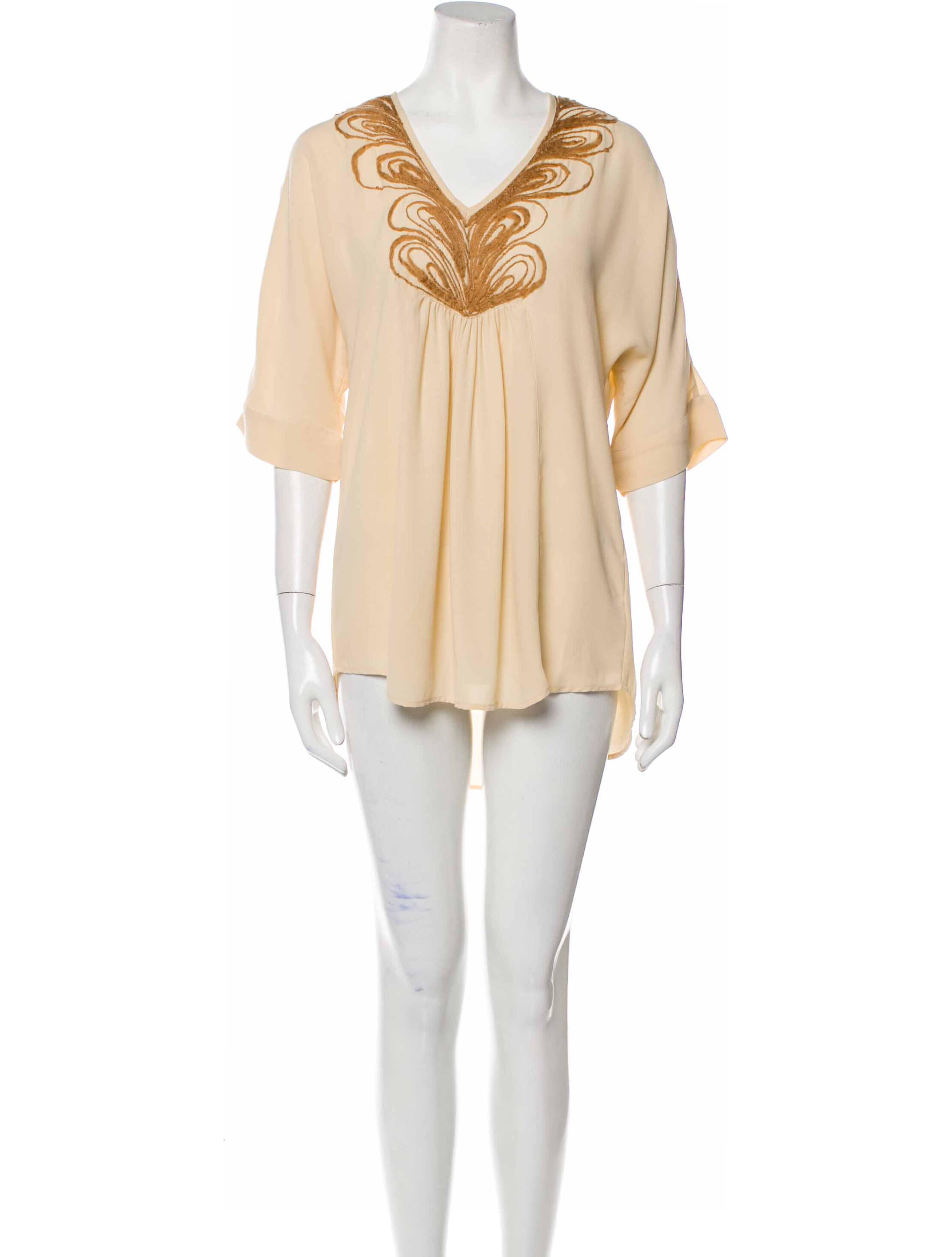 Calypso VNeck ThreeQuarter Sleeve Bodysuit Neutrals Tops, Clothing WC861980 The RealReal