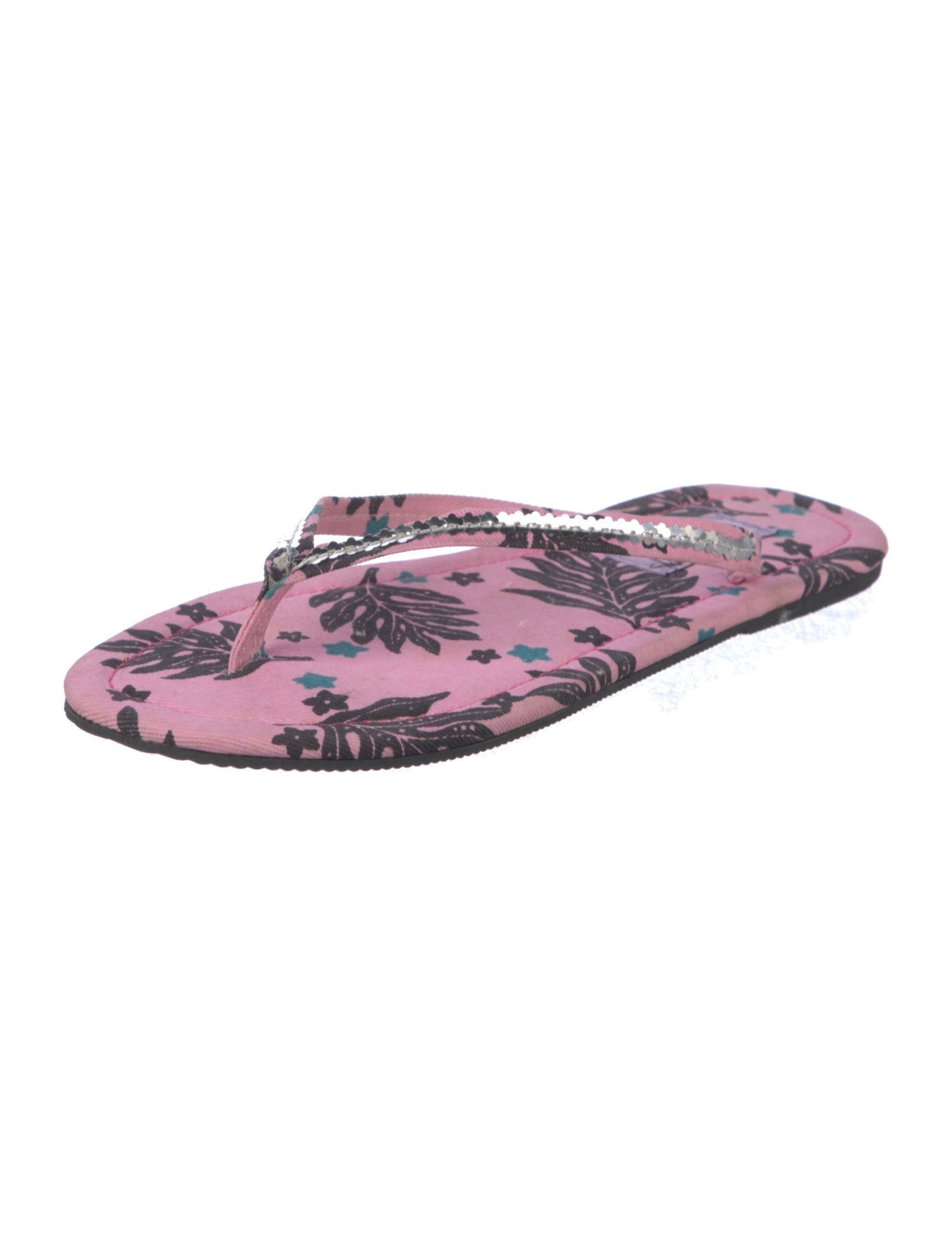 Calypso St. Barth Floral Print Sequin Embellishments Flip Flops