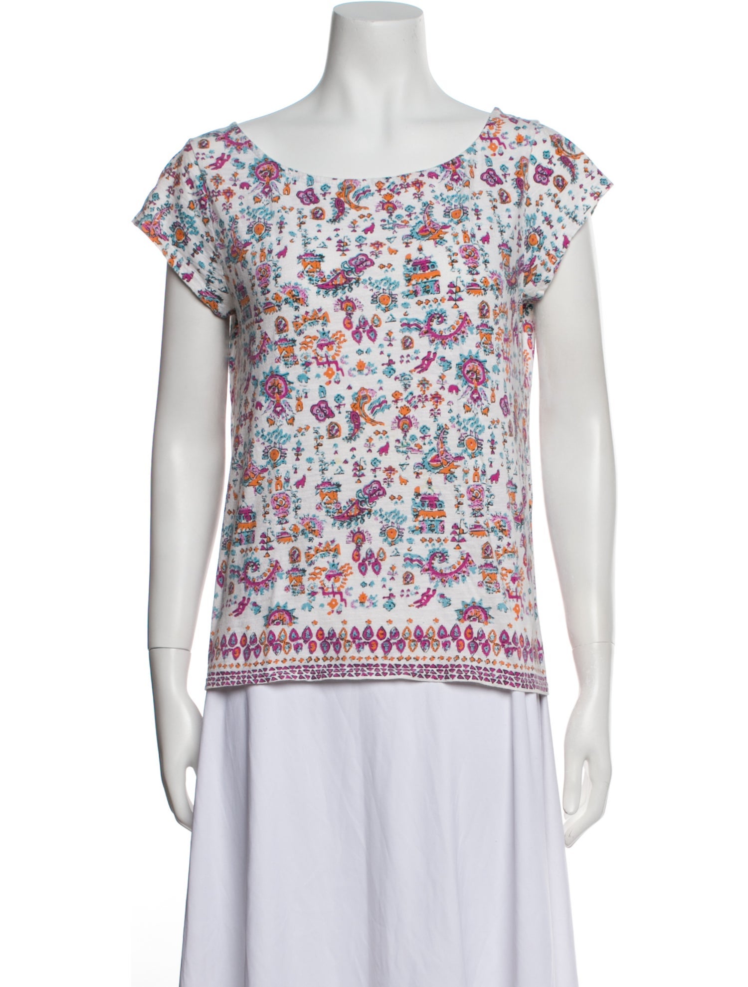 Calypso St. Barth Floral Print Bateau Neckline T-Shirt
