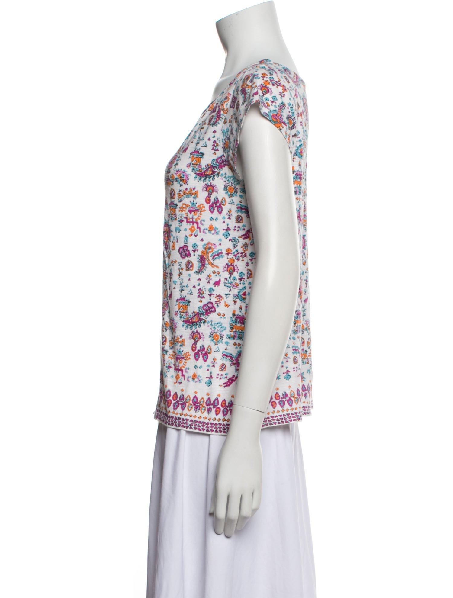 Calypso St. Barth Floral Print Bateau Neckline T-Shirt