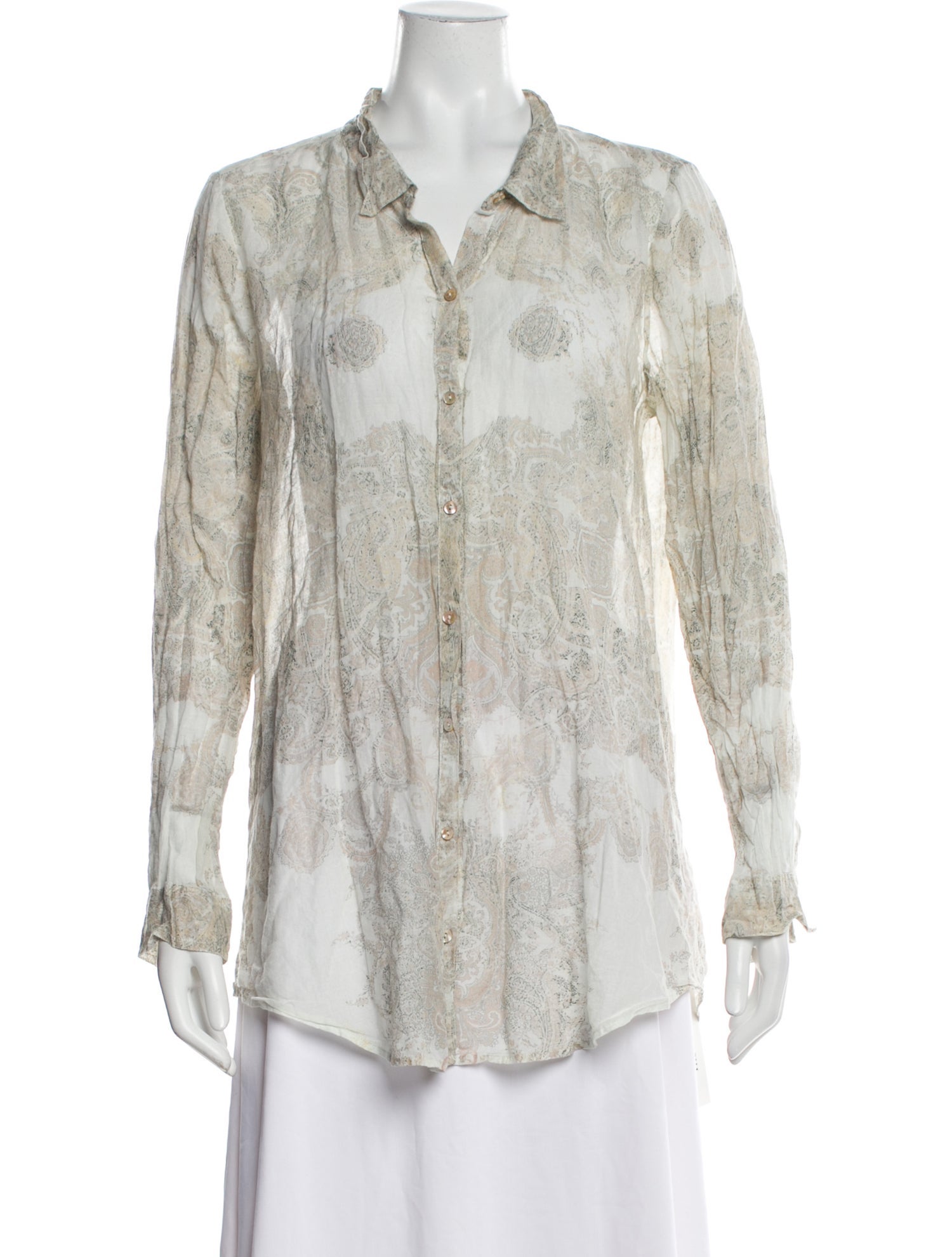 Calypso St. Barth Paisley Print Long Sleeve Button-Up Top