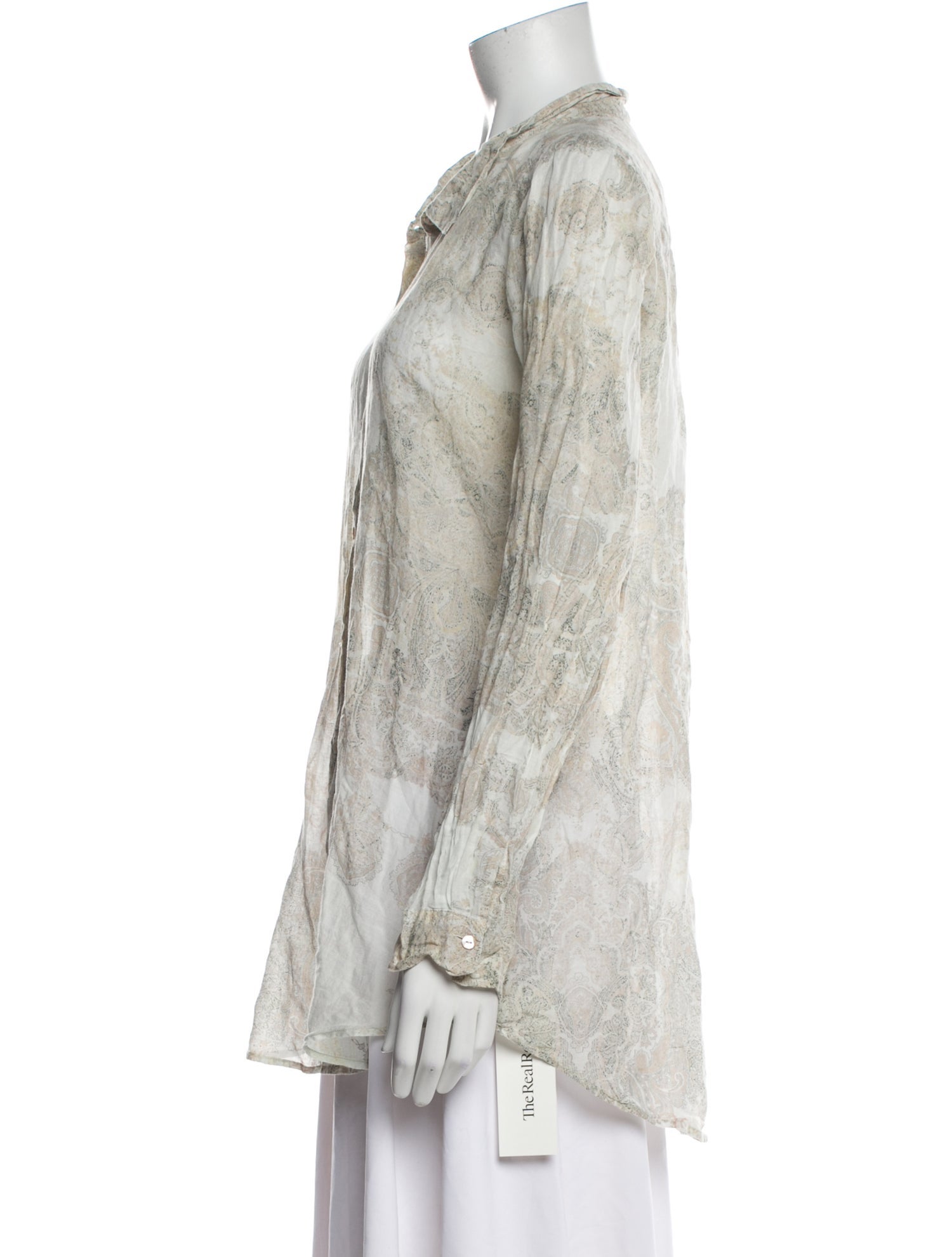 Calypso St. Barth Paisley Print Long Sleeve Button-Up Top