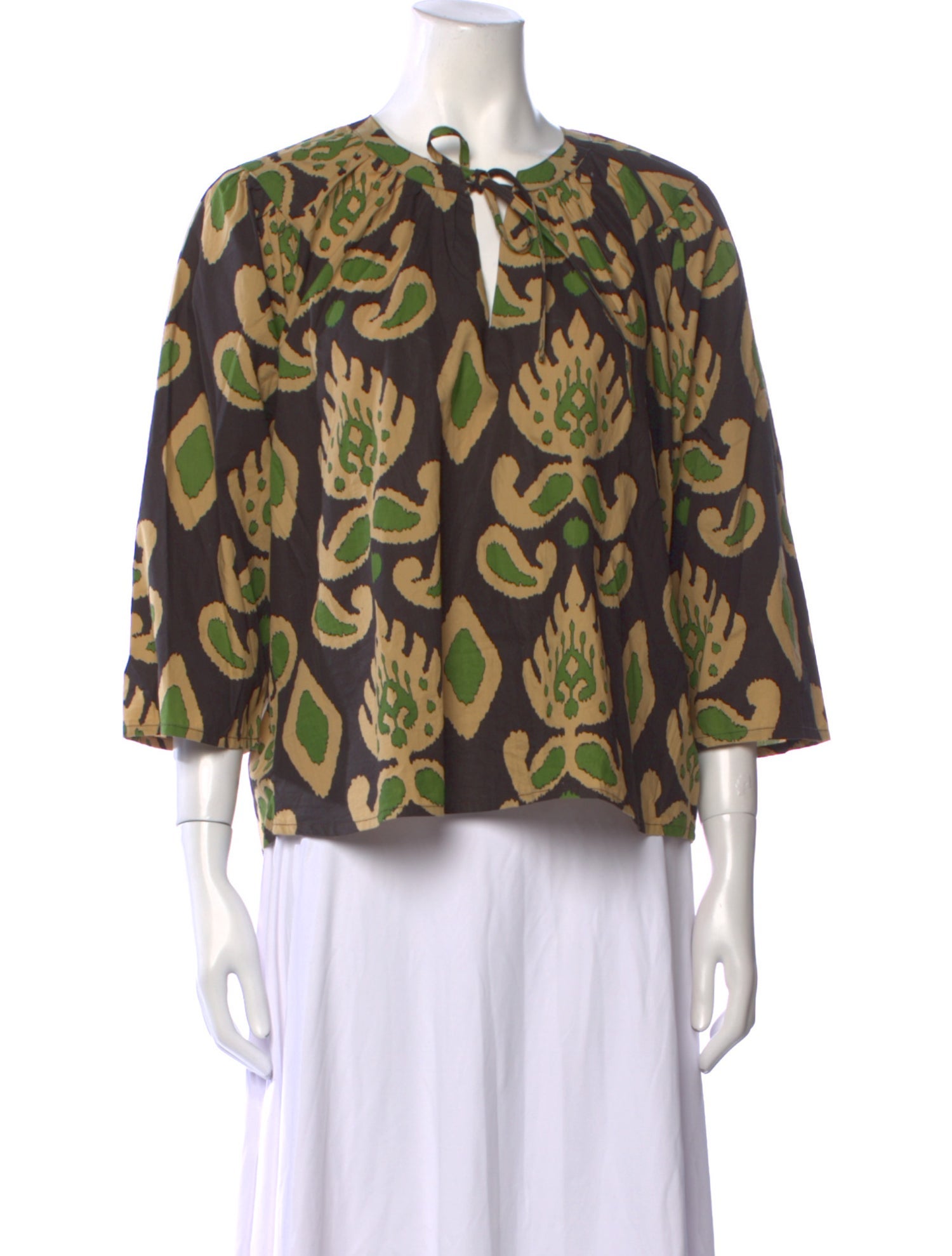Calypso St. Barth Printed Tie Neck Blouse