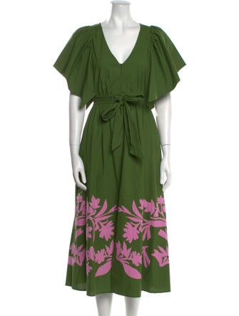 Calypso St. Barth V-Neck Midi Length Dress