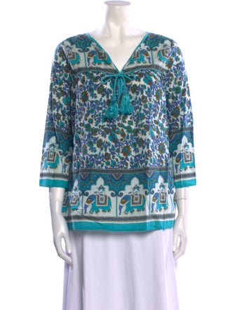 Calypso St. Barth Printed V-Neck Blouse