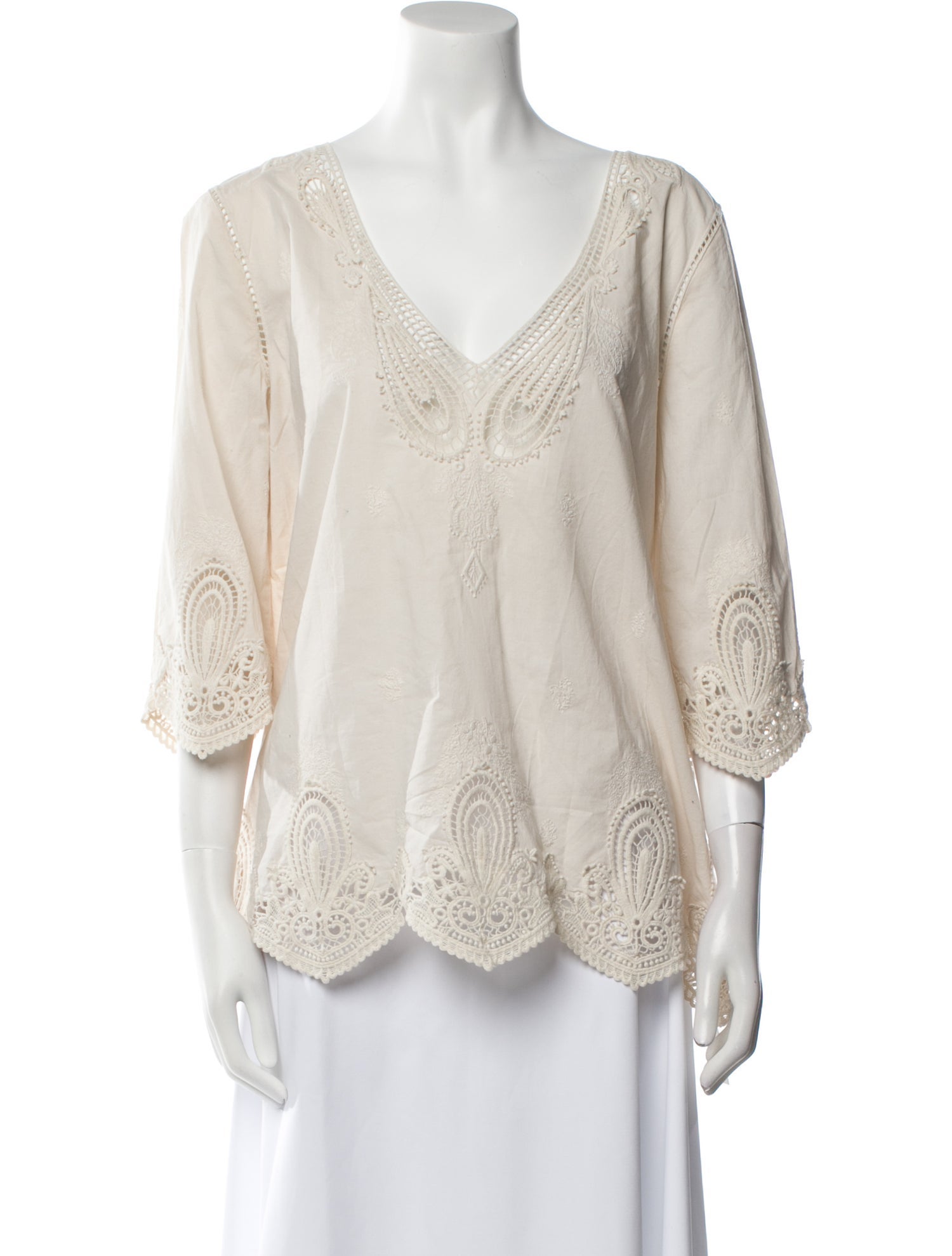 Calypso St. Barth V-Neck Three-Quarter Sleeve Blouse w/ Tags