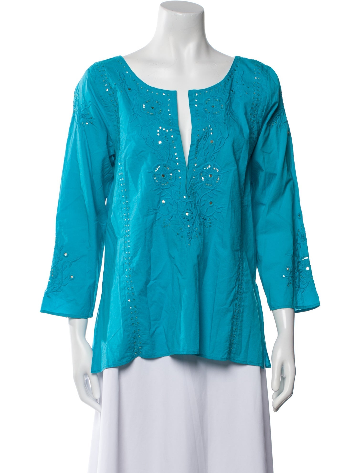Calypso St. Barth V-Neck Three-Quarter Sleeve Blouse