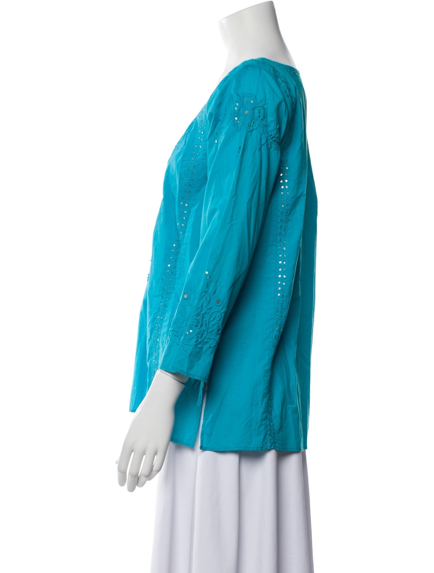 Calypso St. Barth V-Neck Three-Quarter Sleeve Blouse