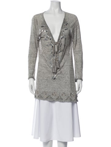 Pre-owned Calypso St Barth Linen V-neck Tunic In Gray