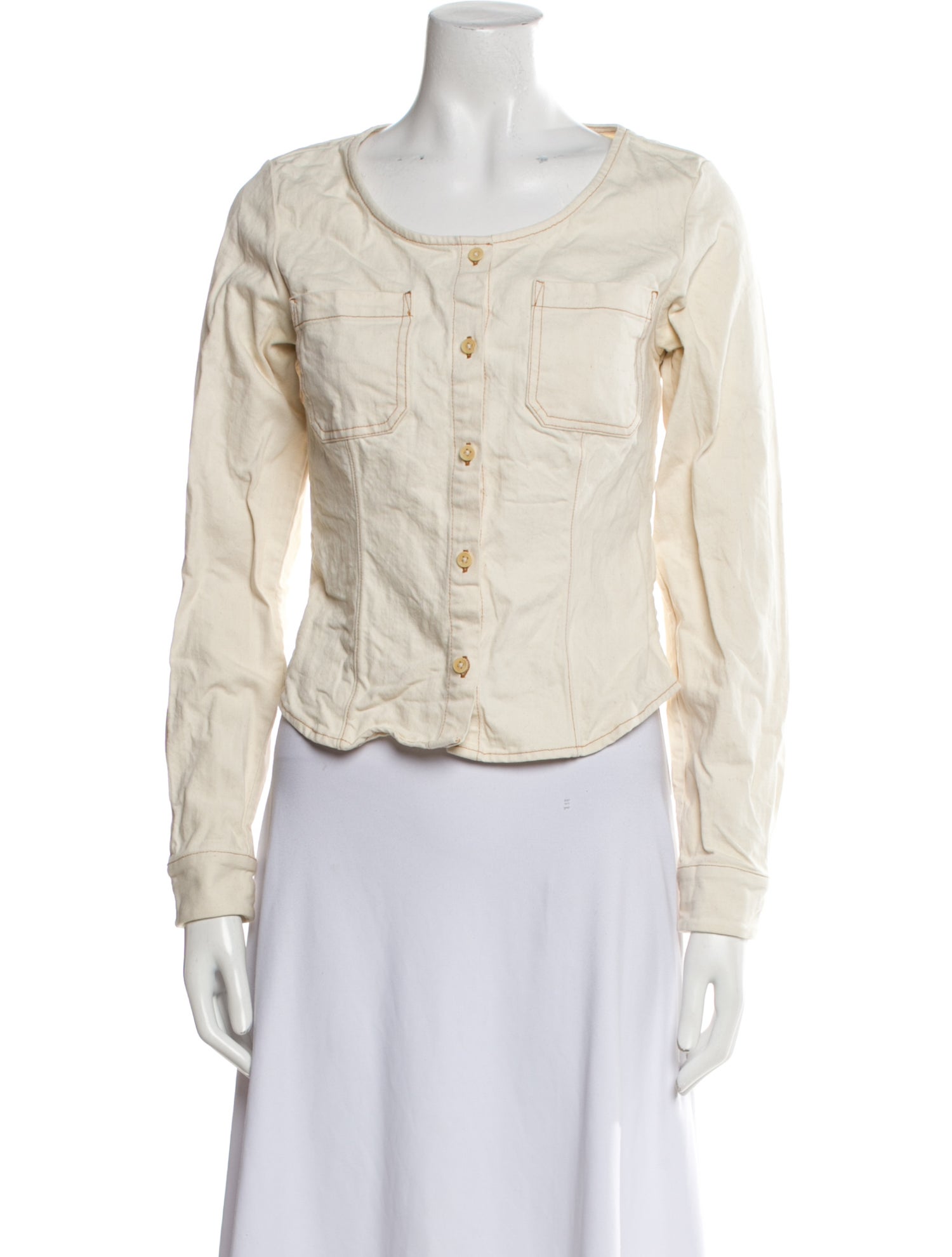 Creatures of Comfort Scoop Neck Long Sleeve Button-Up Top