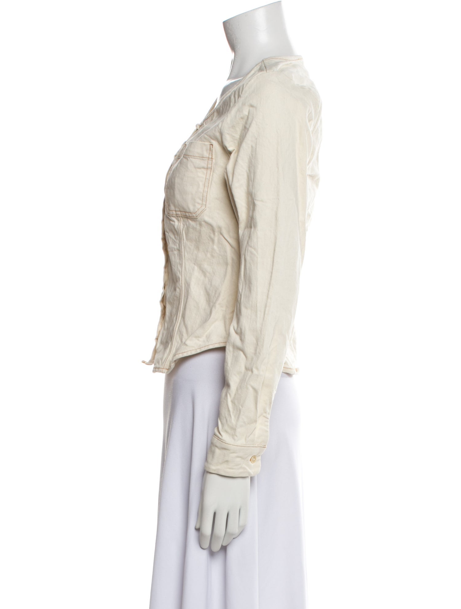 Creatures of Comfort Scoop Neck Long Sleeve Button-Up Top