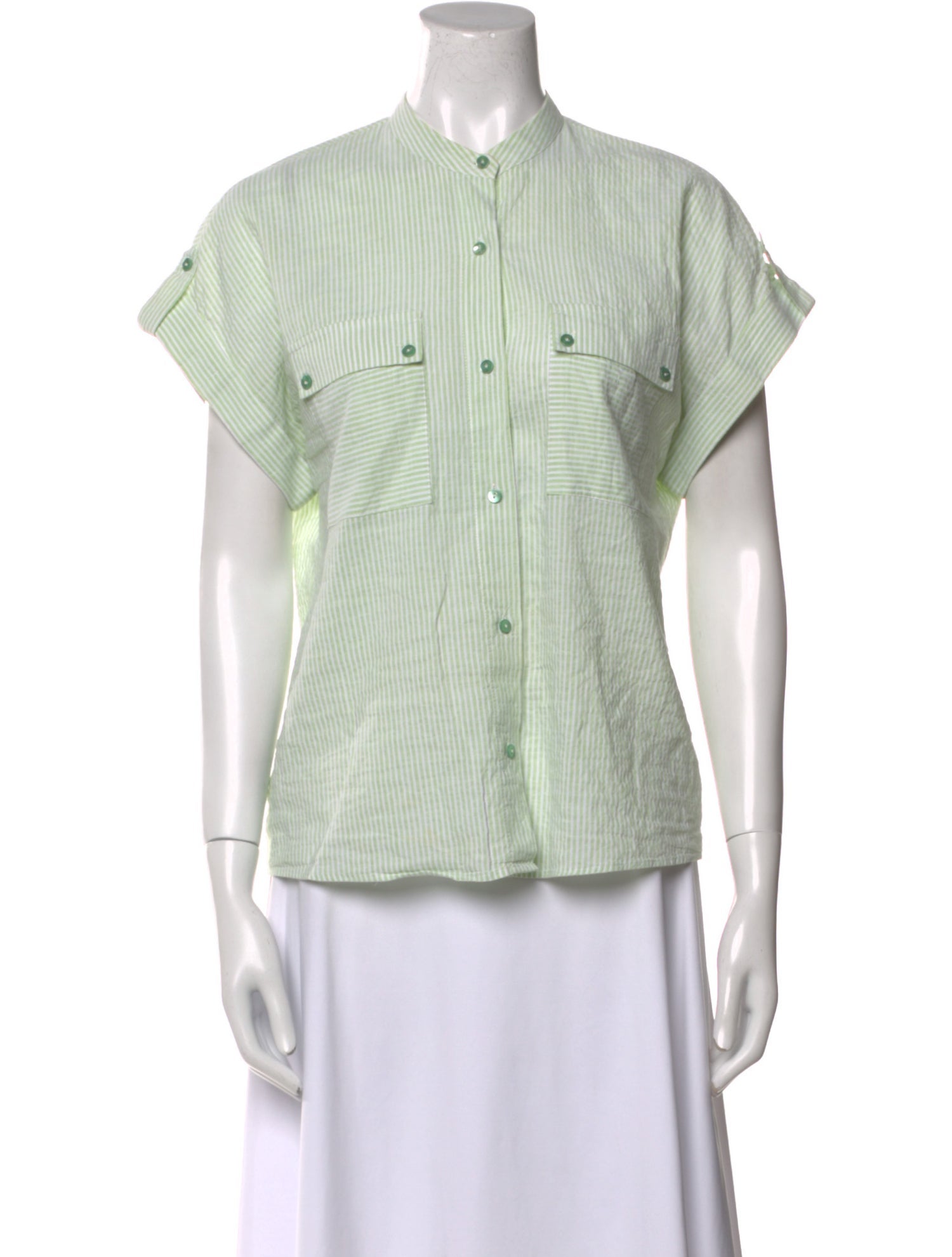 Caractère Striped Short Sleeve Button-Up Top