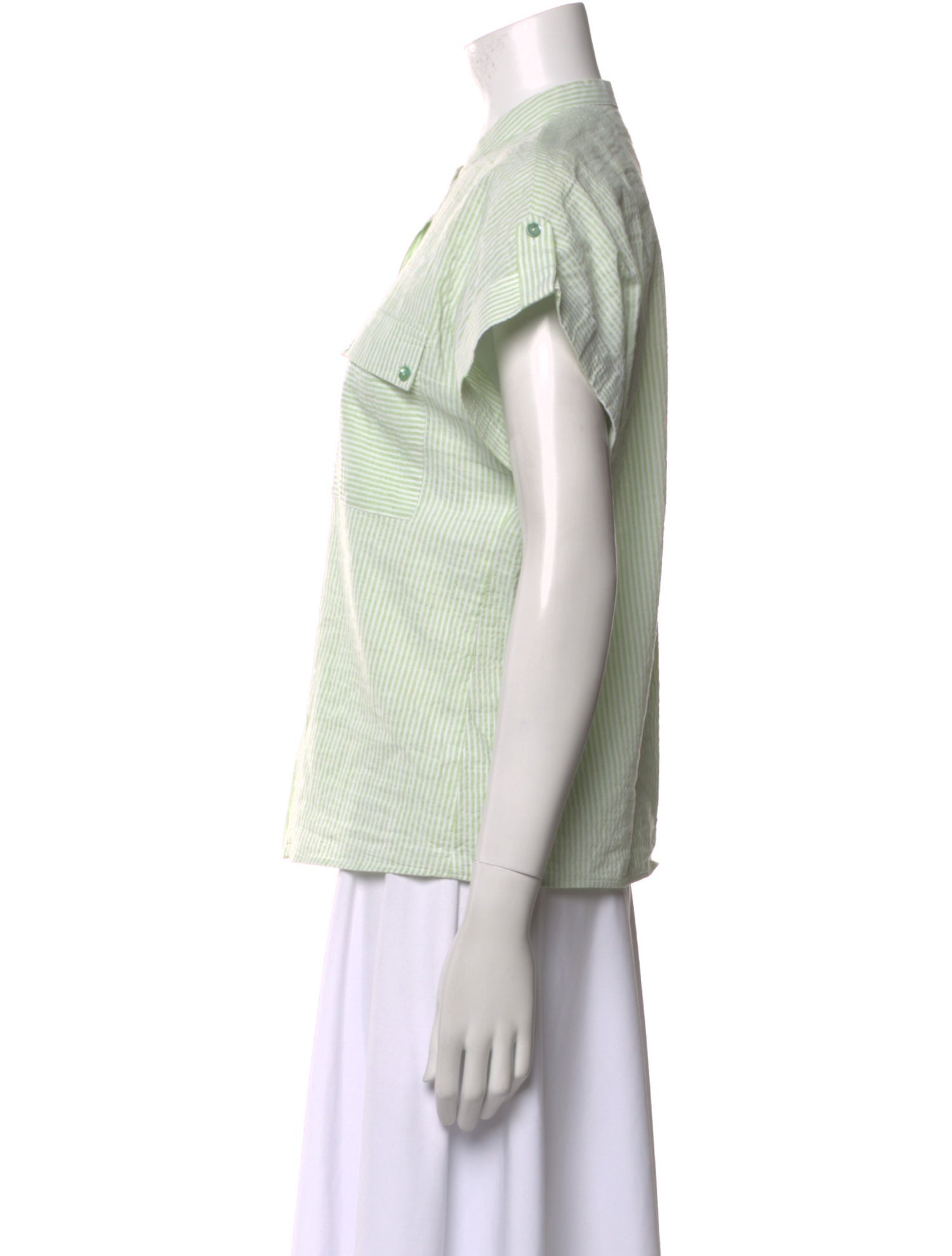 Caractère Striped Short Sleeve Button-Up Top