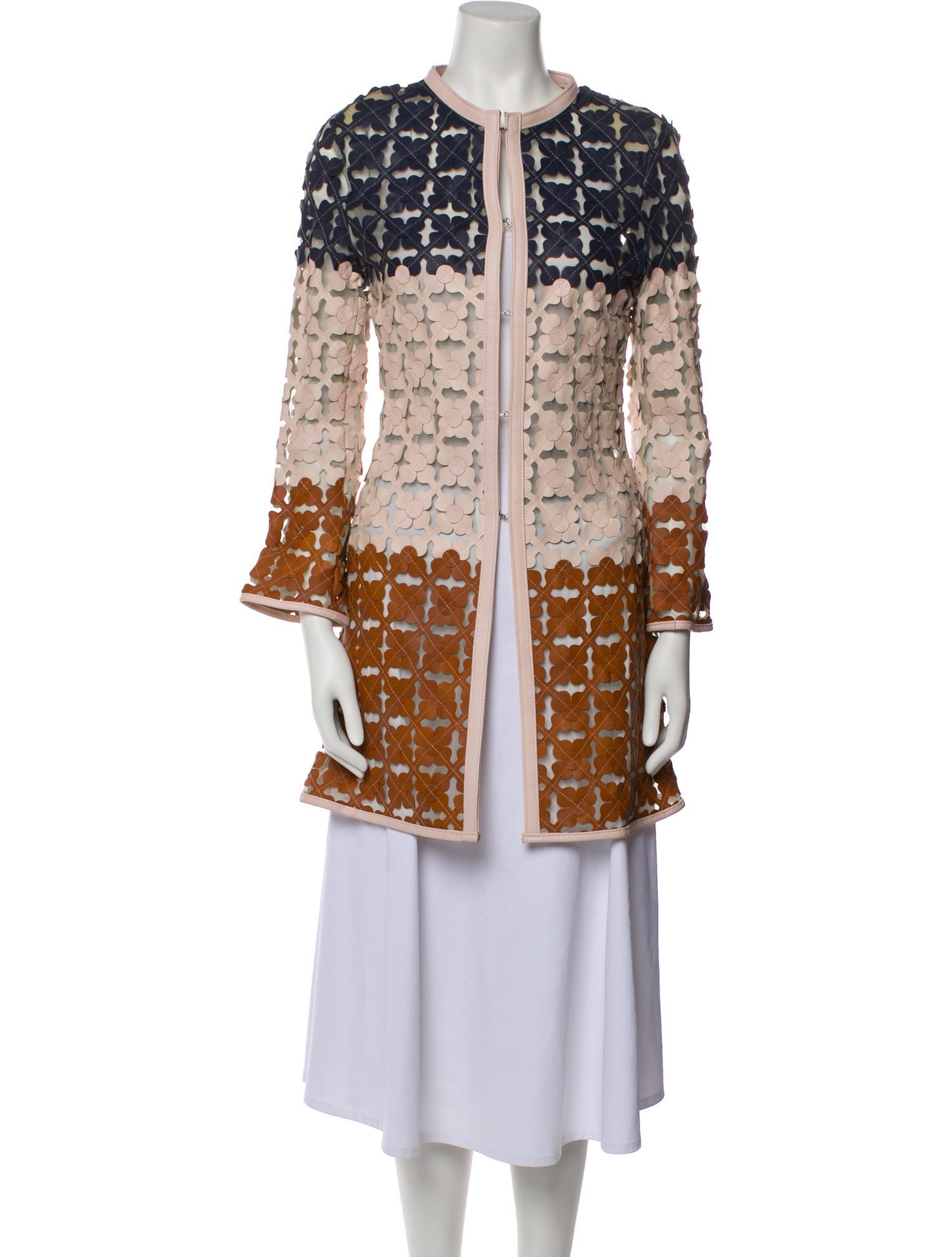Caban Romantic Leather Colorblock Pattern Coat