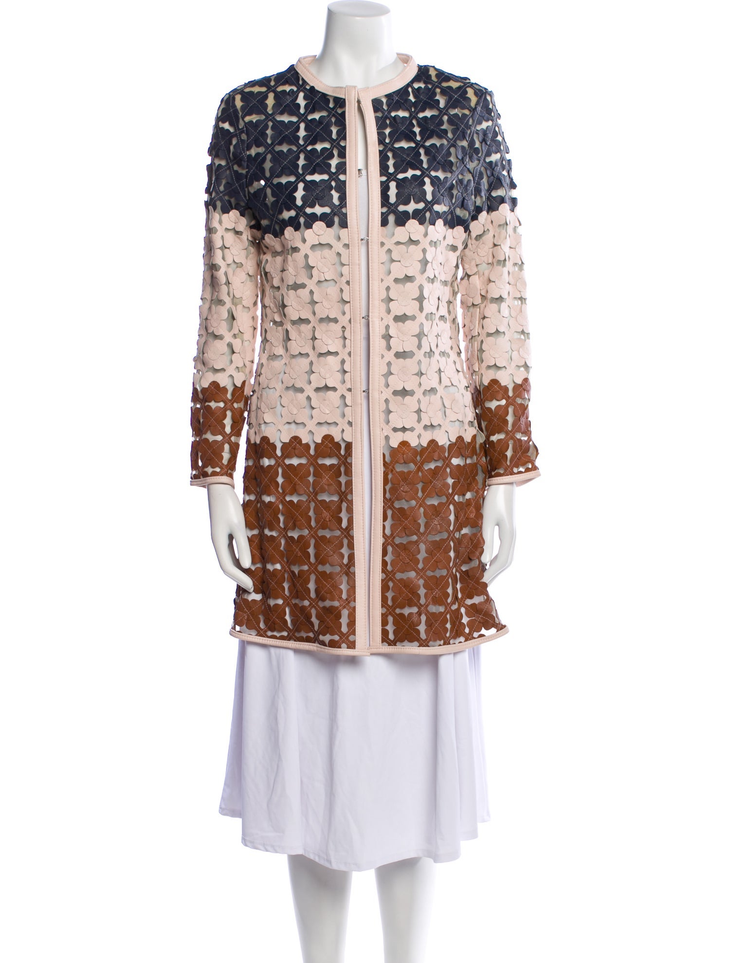 Caban Romantic Leather Colorblock Pattern Coat