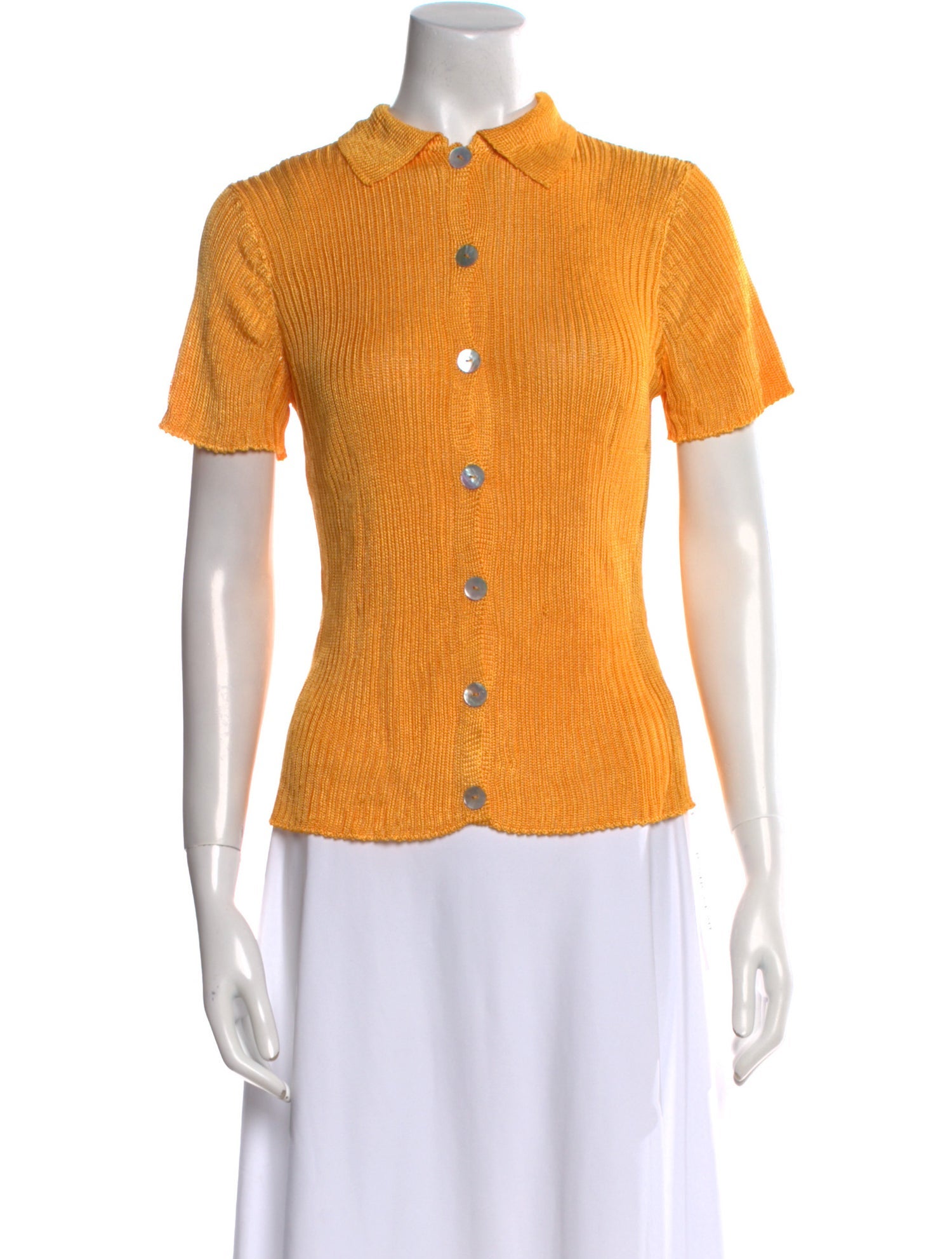 Calle del Mar Mock Neck Short Sleeve Button-Up Top