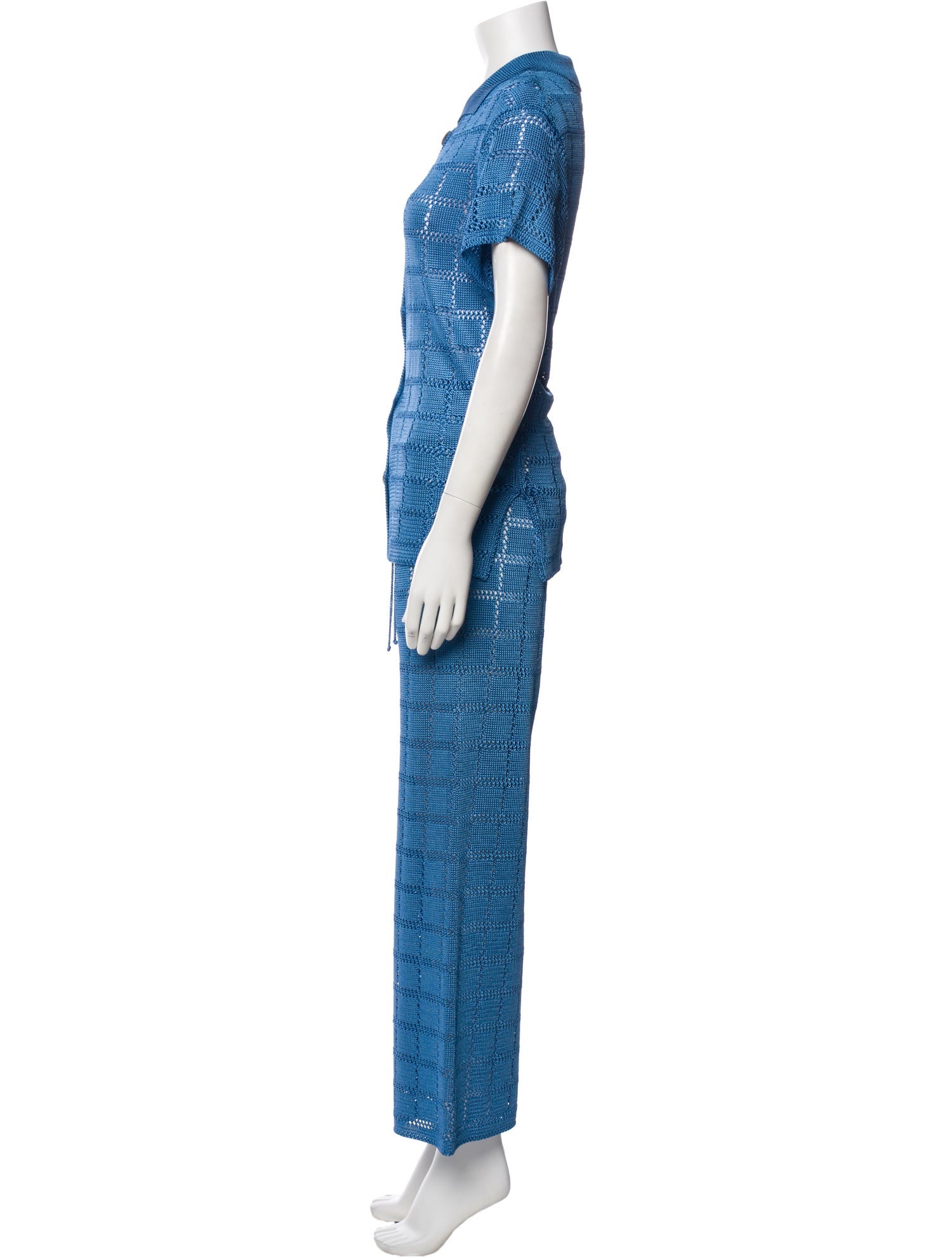 Calle del Mar Plaid Print Crochet Trim Pant Set