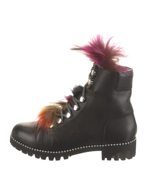 Cecelia Leather Fur Trim Combat Boots