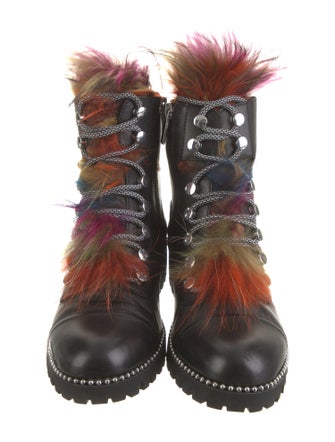 Cecelia Leather Fur Trim Combat Boots