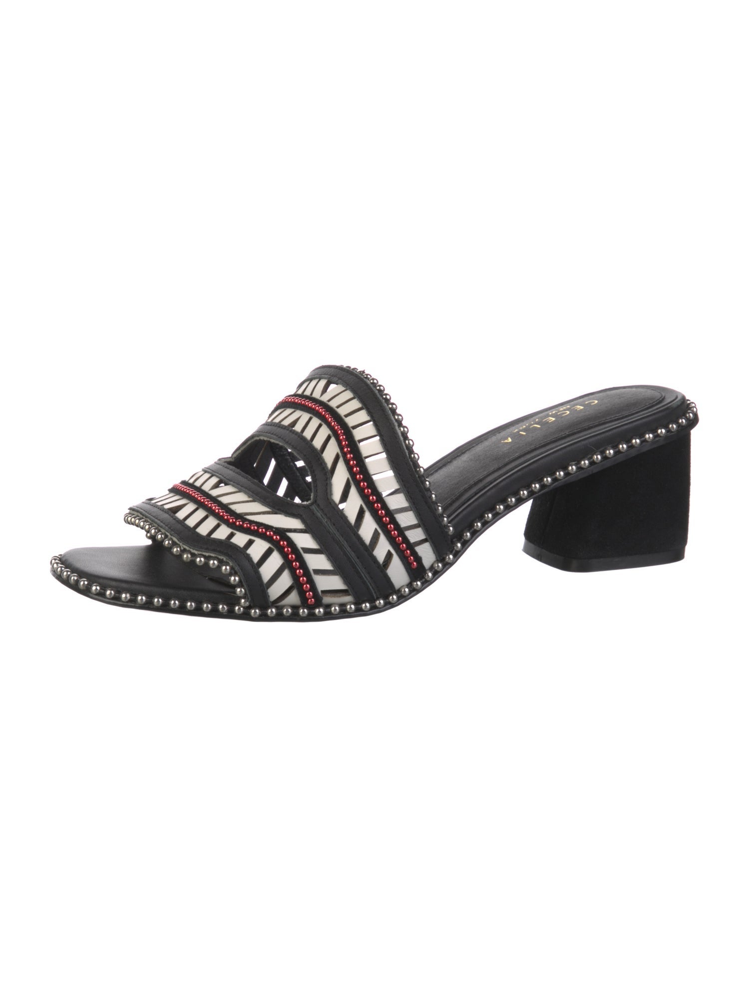 Cecelia Leather Striped Slides