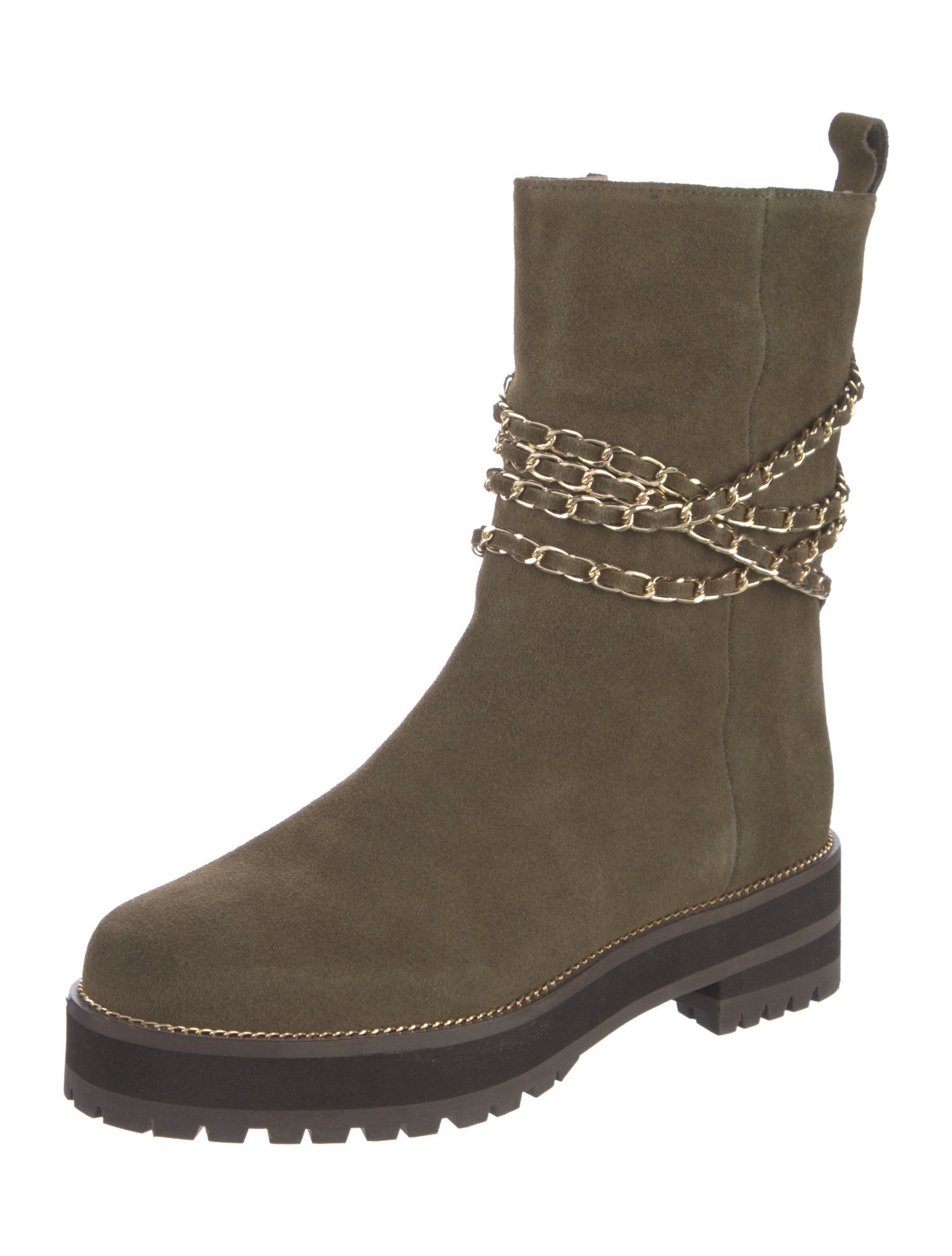 Cecelia Suede Chain-Link Accents Combat Boots
