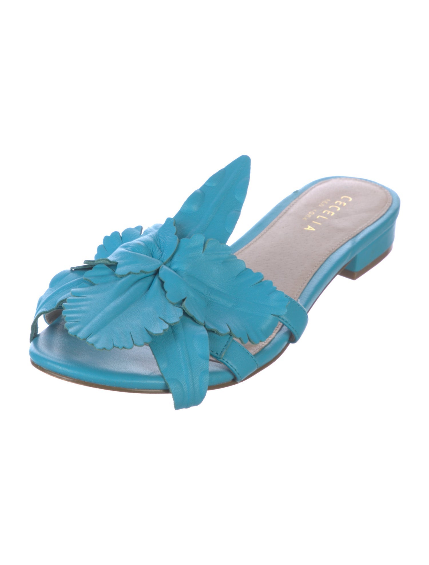 Cecelia Leather Ruffle Embellishment Slides