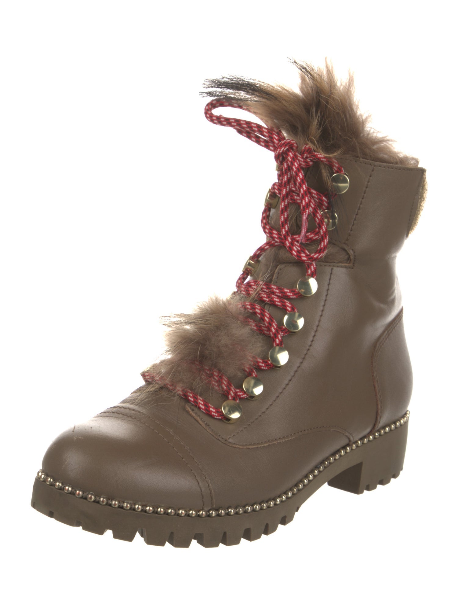 Cecelia Leather Fur Trim Combat Boots