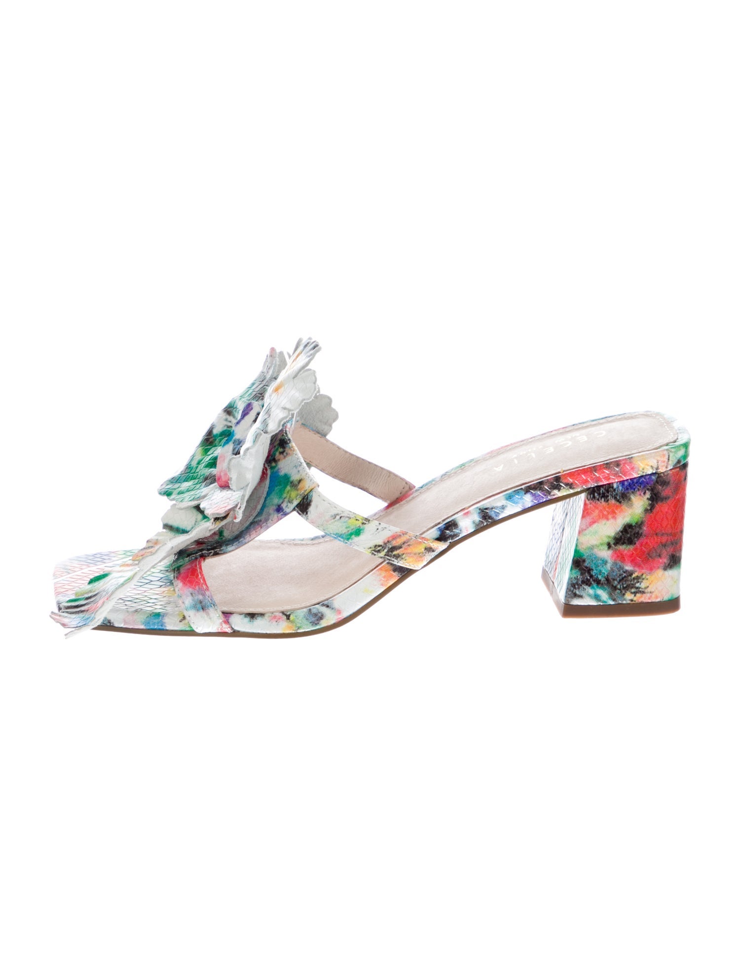 Cecelia Leather Floral Print Slides