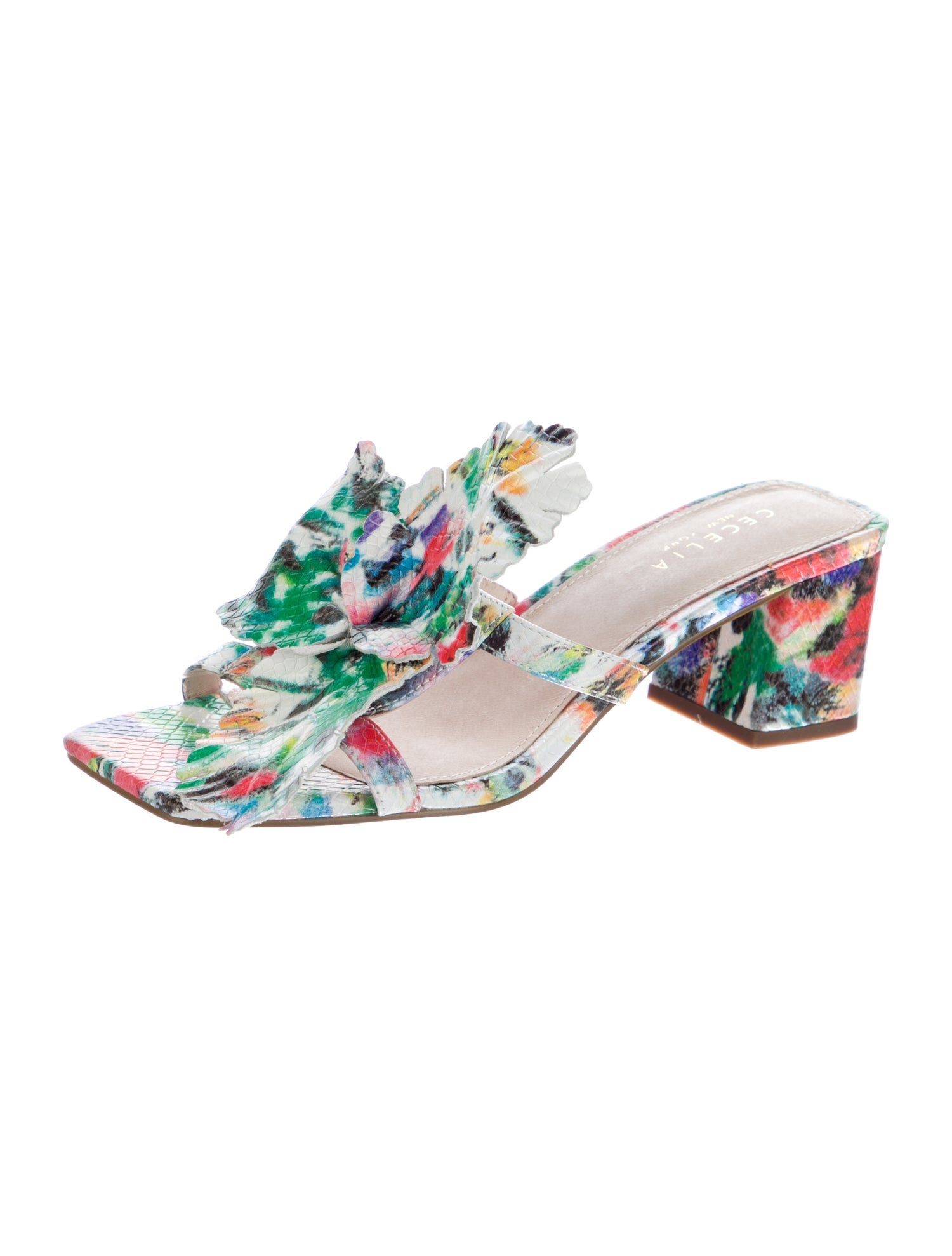 Cecelia Leather Floral Print Slides