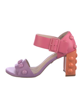 Cecelia Leather Colorblock Pattern Sandals