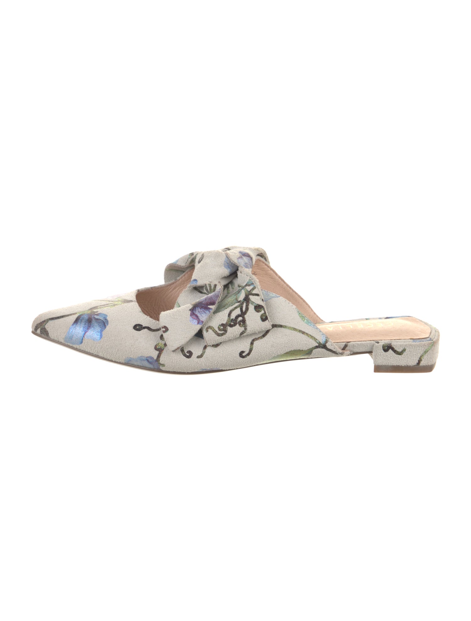 Cecelia Suede Floral Print Mules