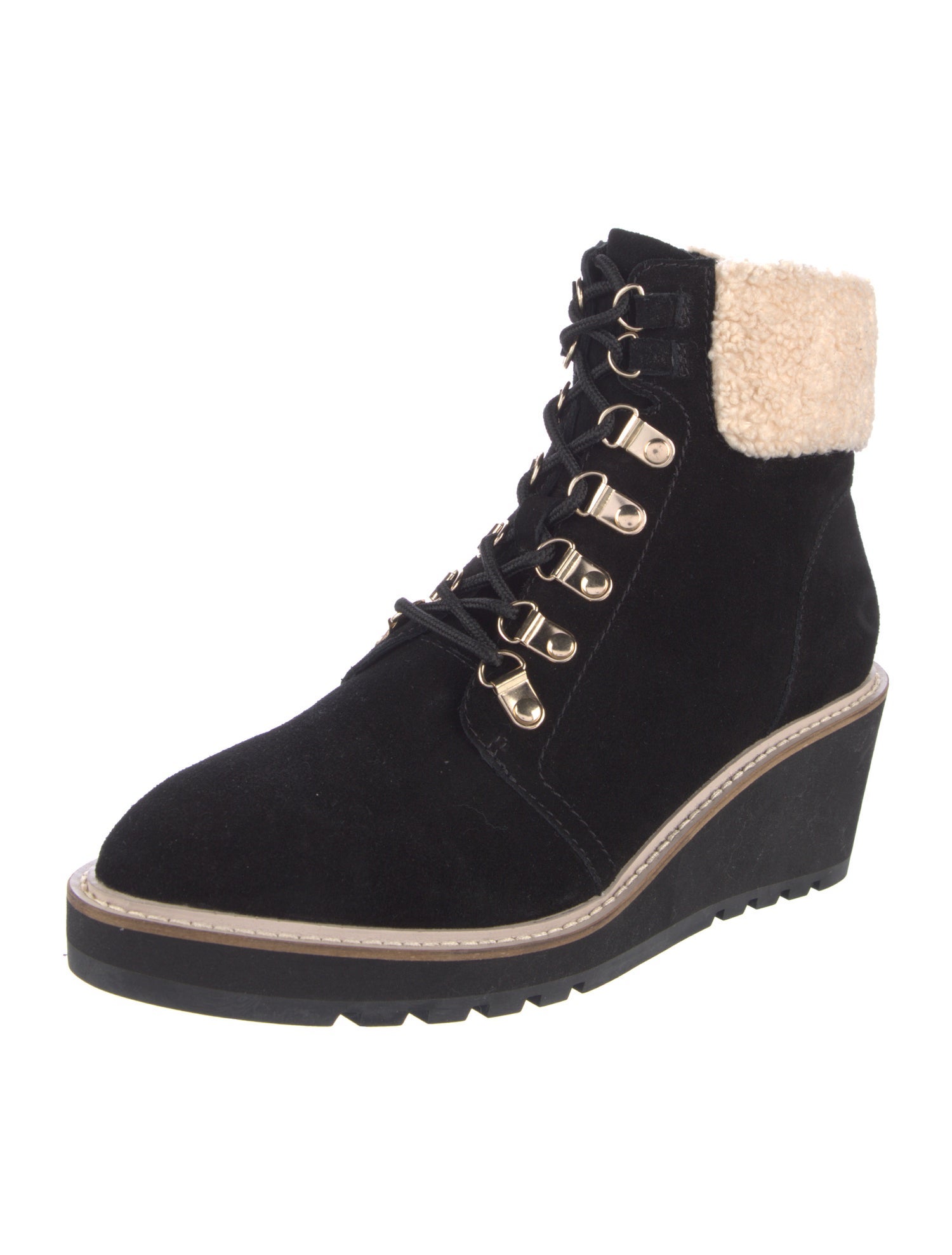 Cecelia Suede Colorblock Pattern Lace-Up Boots