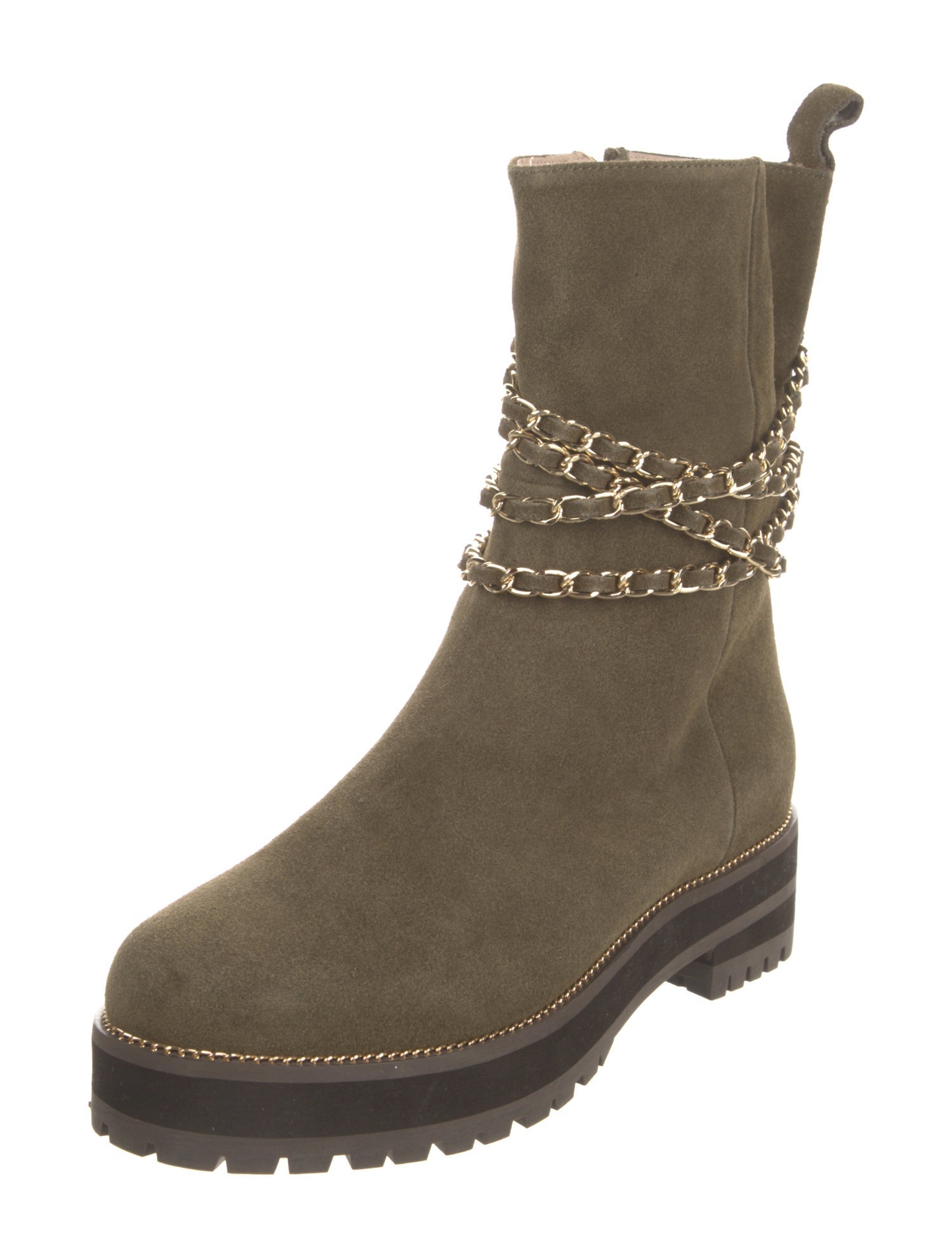 Cecelia Suede Chain-Link Accents Combat Boots