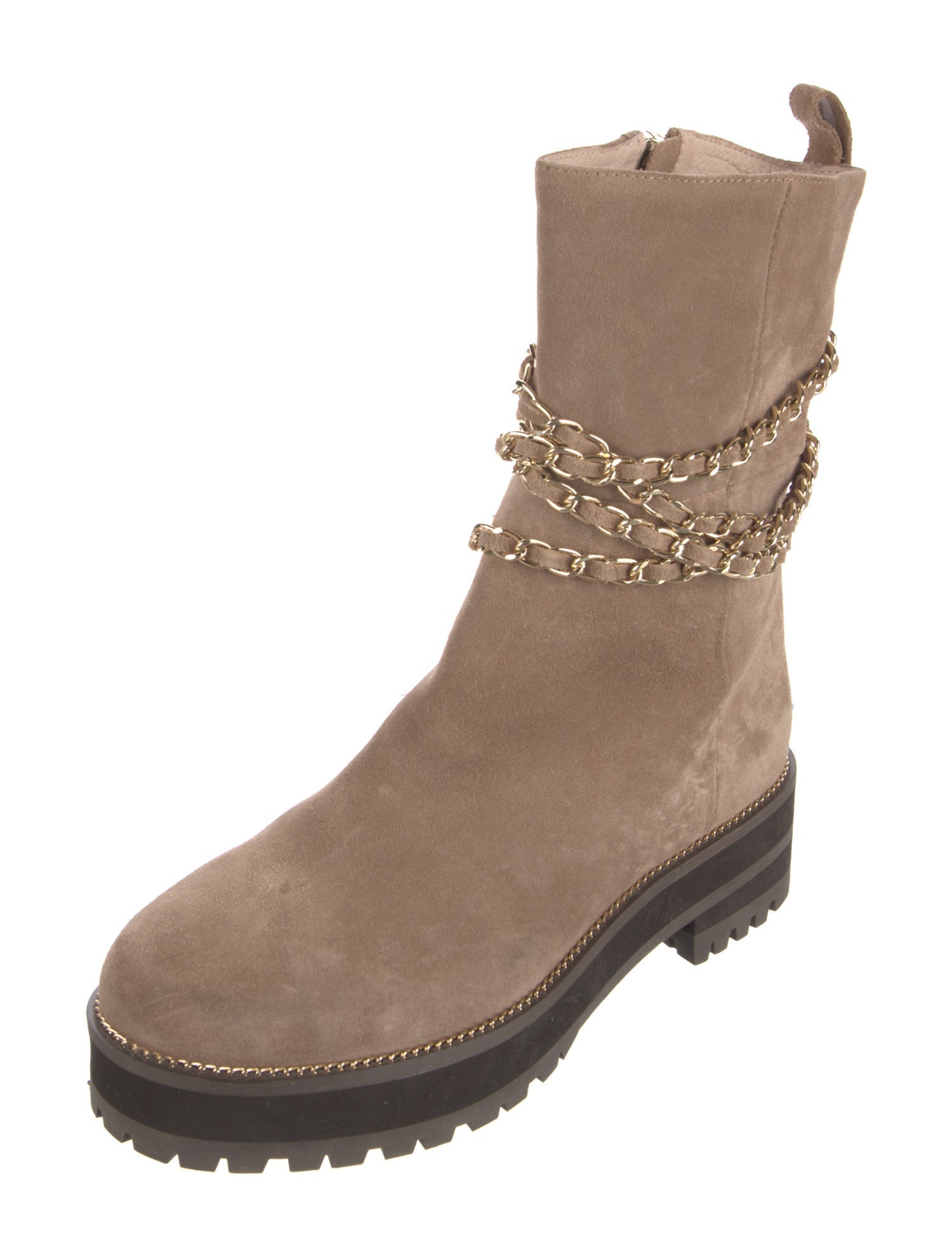 Cecelia Suede Chain-Link Accents Moto Boots