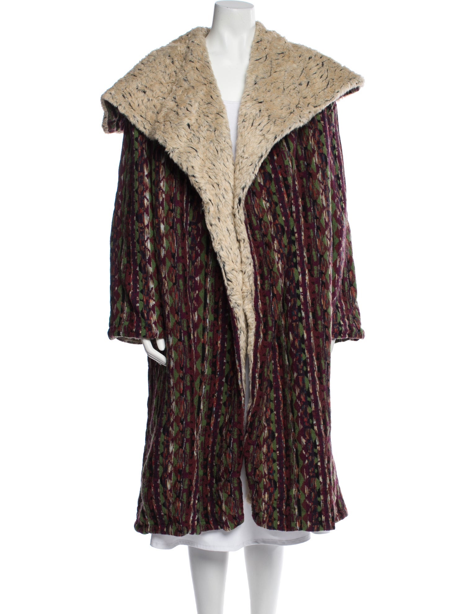 Catherine Andre Wool Printed Faux Fur Coat