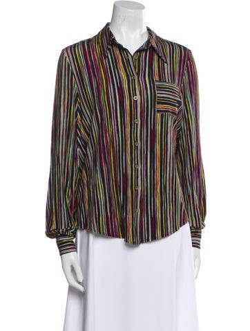 Pre-owned Catherine André Striped Long Sleeve Button-up Top In White